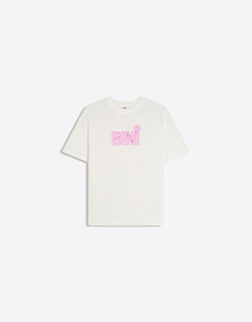 Bershka - Oversized T-shirt met 'Bini' print  in wit, 4 van 4
