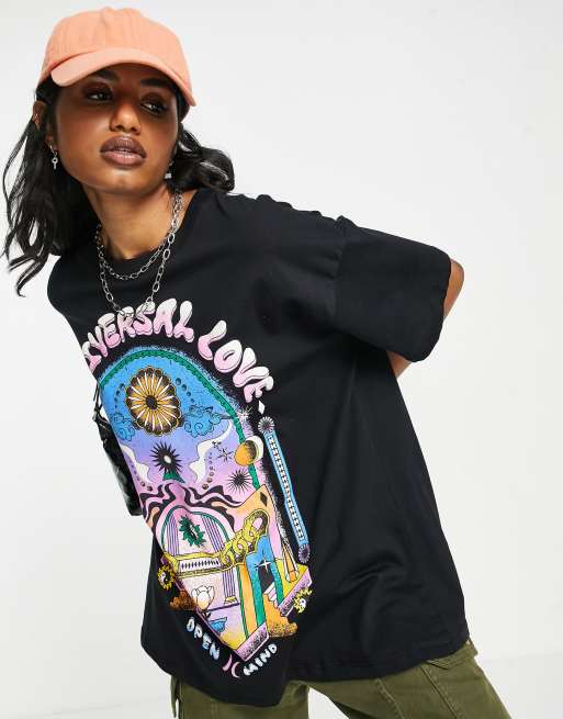 Bershka - Oversized T-shirt met grafische opdruk in zwart