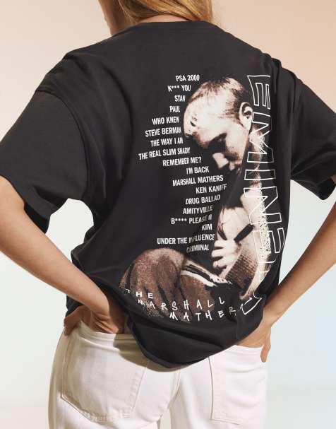 Bershka - Oversized T-shirt met korte mouwen en Eminem-print in zwart - view 1