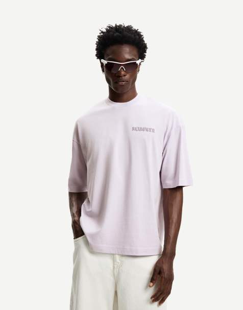 Bershka - Oversized T-shirt met korte mouwen en print in lila - view 1