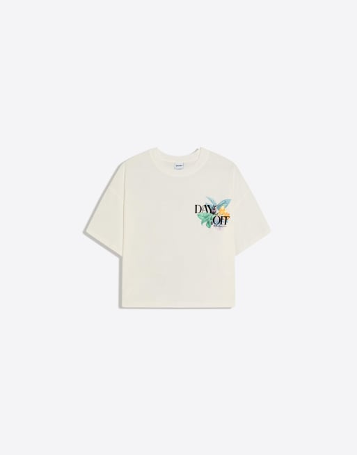 Bershka - Oversized T-shirt met korte mouwen en print in wit, 4 van 4