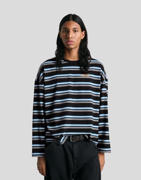 Bershka - Oversized T-shirt met lange mouwen in denim blauw - view 1