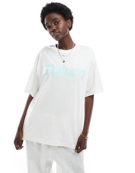Bershka - Oversized T-shirt met lotusprint in wit - view 1