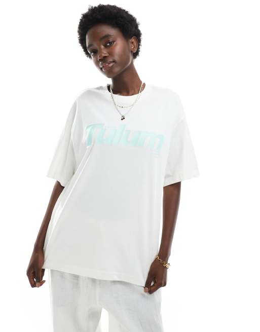 Bershka - Oversized T-shirt met lotusprint in wit
