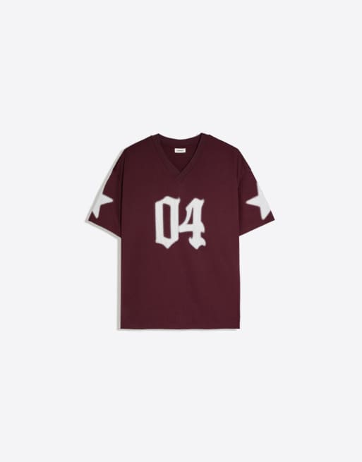Bershka oversized T-shirt met print in bordeauxrood, 5 van 5