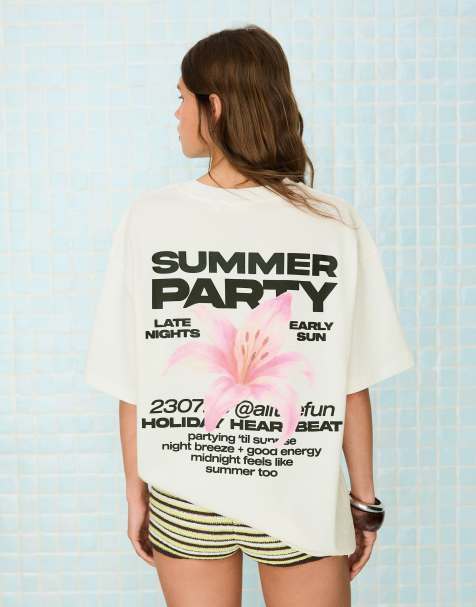 Bershka - Oversized T-shirt met print in wit - view 1