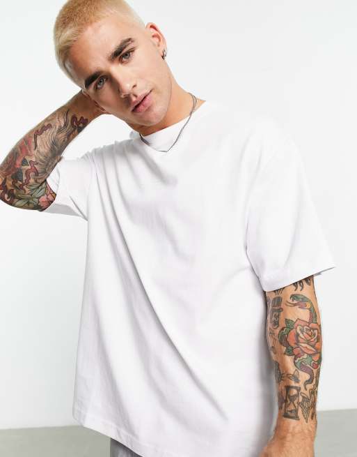 Bershka - Oversized T-shirt met ton-sur-ton print in wit
