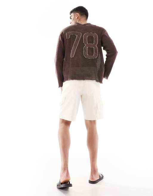 Bershka - Oversized T-shirt van mesh en jersey in bruin