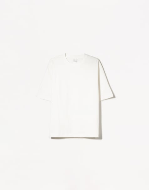 Bershka - Oversized T-shirt van zware stof met korte mouwen in wit - view 1