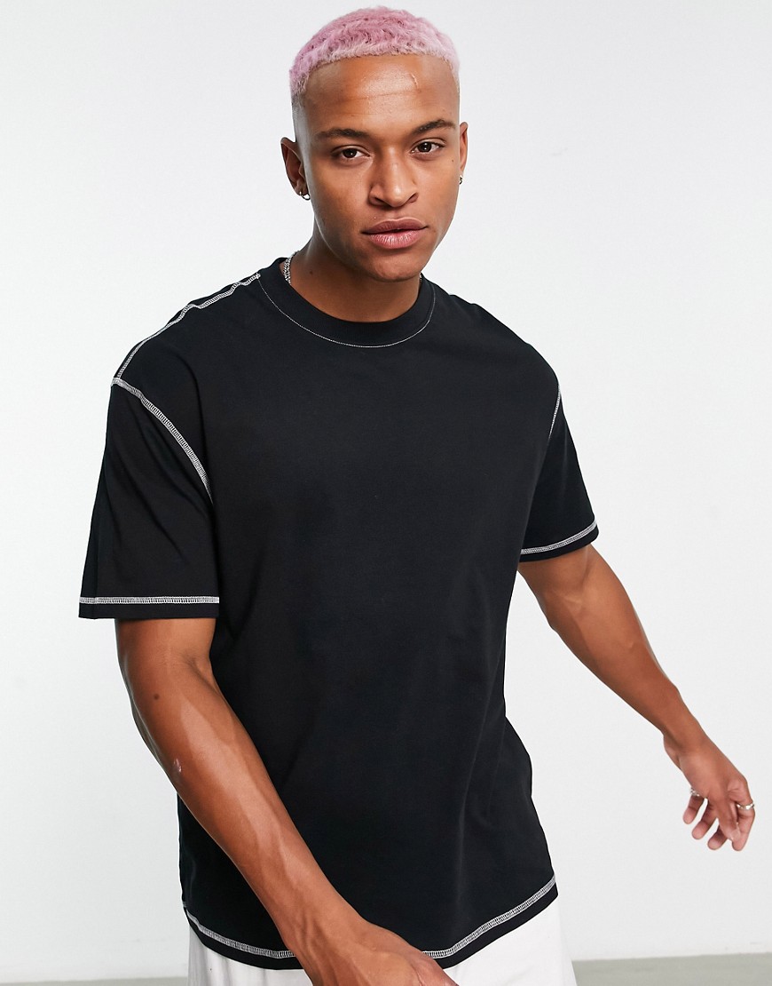 Bershka oversized T-shirt with contrast stitch in black