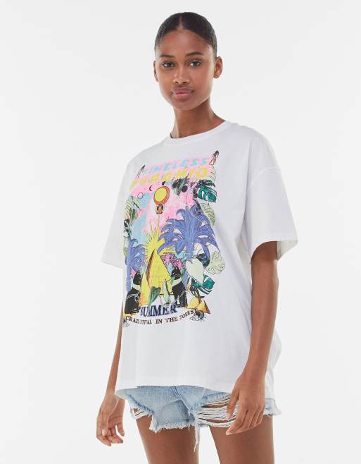 Bershka oversized t shirt with Egypt graphic in white