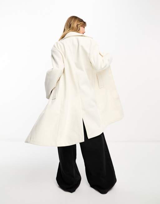 Bershka oversized tailored coat in ecru