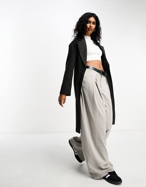 Bershka oversized tailored coat in grey pinstripe