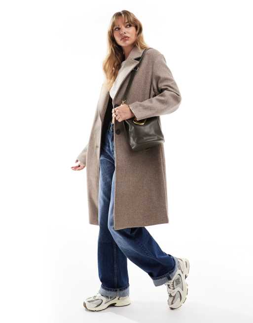Bershka oversized tailored coat in taupe