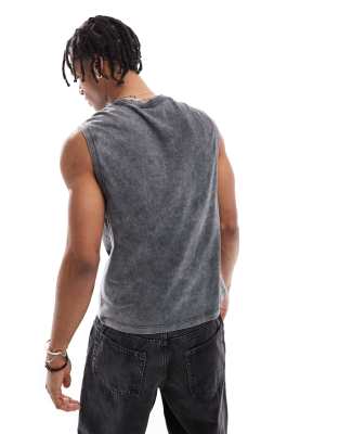 【BERSHKA】Oversized Tank Top ベルシュカ Bershka oversized tank top in washed gray | ASOS