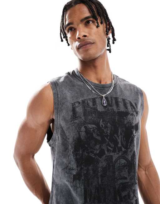 【BERSHKA】Oversized Tank Top ベルシュカ Bershka oversized tank top in washed gray | ASOS