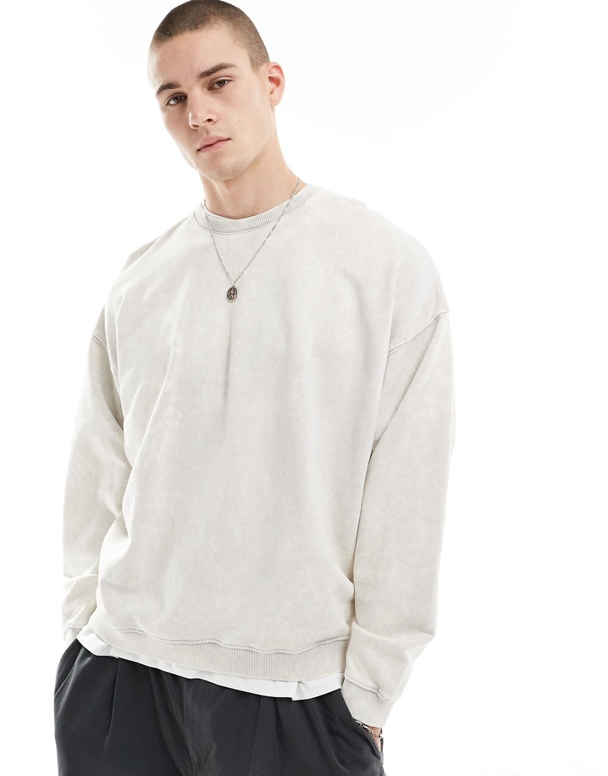 Bershka Oversized Tonal Embroidered Sweatshirt In Beige-neutral