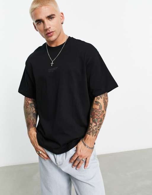 Bershka oversized tonal print T shirt in black