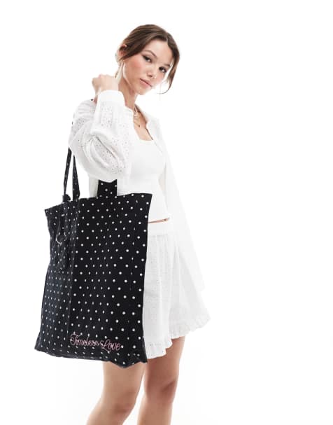 Bershka oversized tote bag in black and white polka dot - view 1