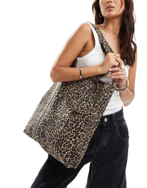 Bershka oversized tote bag in leopard print