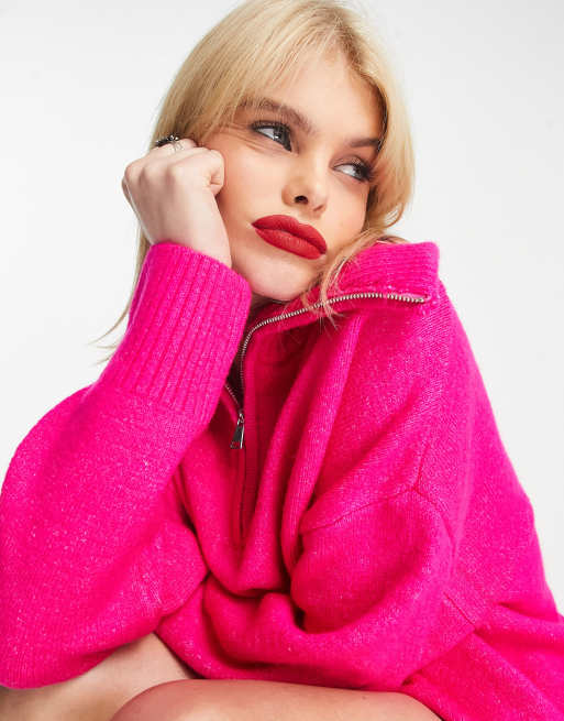 Bershka Oversized trui met kraag met rits in roze