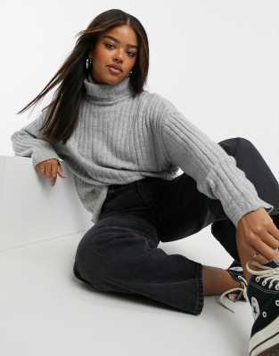 oversized grey roll neck jumper