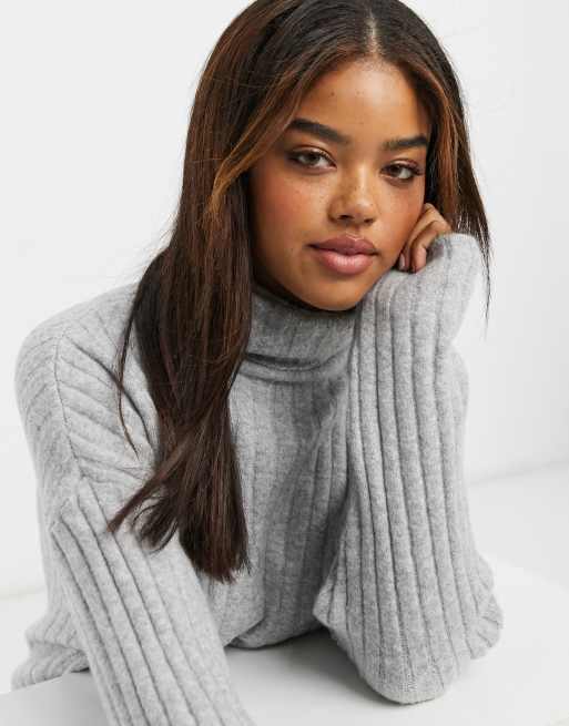 Grey ribbed cheap polo neck jumper