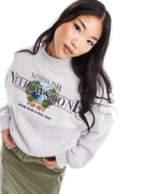 Bershka - Oversized 'Yellowstone'-sweatshirt in gemêleerd grijs