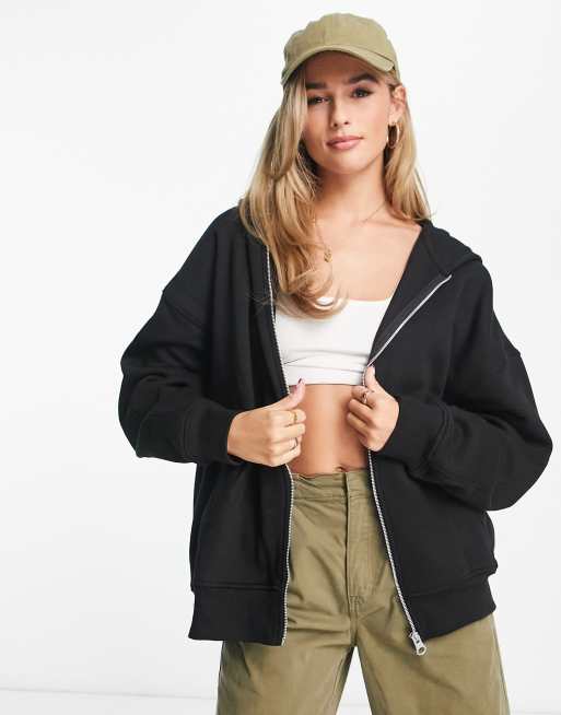 Bershka oversized zip up hoodie in black | ASOS