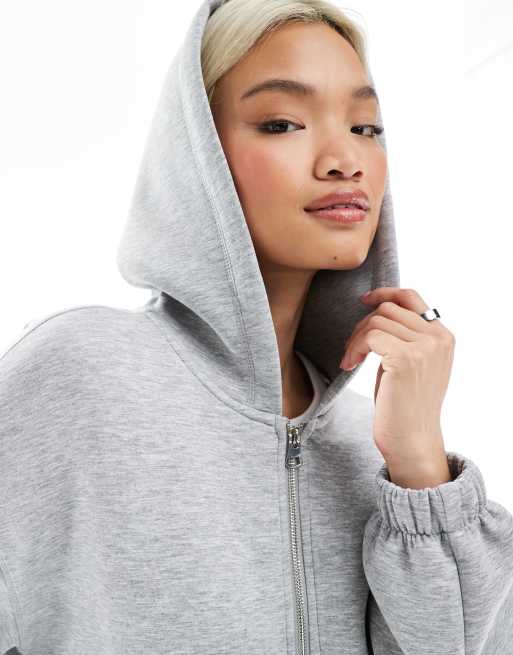 Bershka oversized zip up hoodie in grey marl ASOS