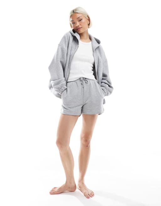 Bershka oversized zip up hoodie in grey marl, 3 of 4