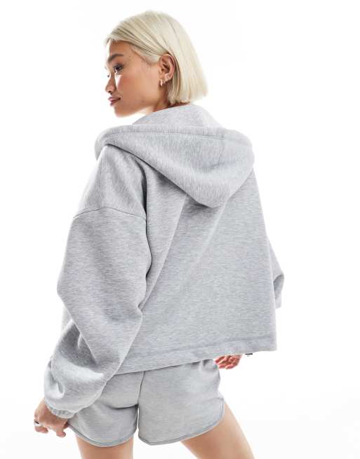 Bershka oversized zip up hoodie in grey marl, 4 of 4