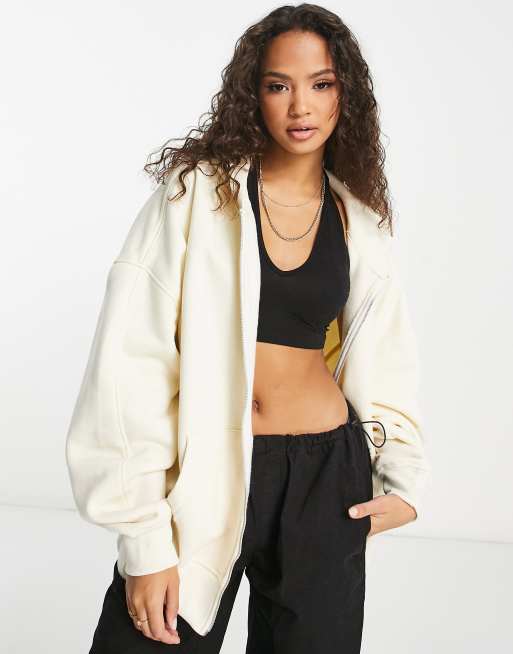 Bershka oversized zip up hoodie in white | ASOS