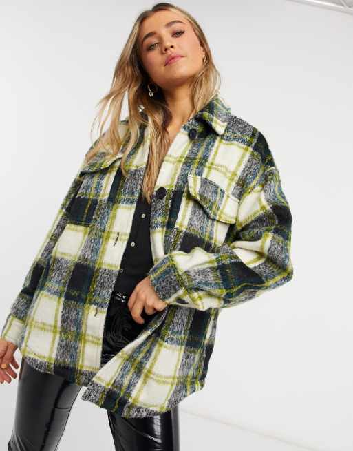 Bershka - Overskjortejakke i blandet grøn tern