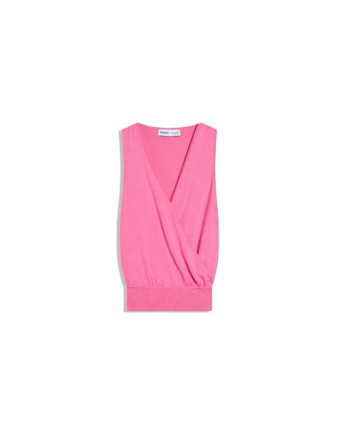 Bershka - Overslagtop met buikband in roze - view 1