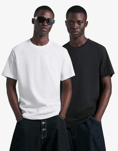 Bershka Pack of 2 basic short sleeve t-shirts in white