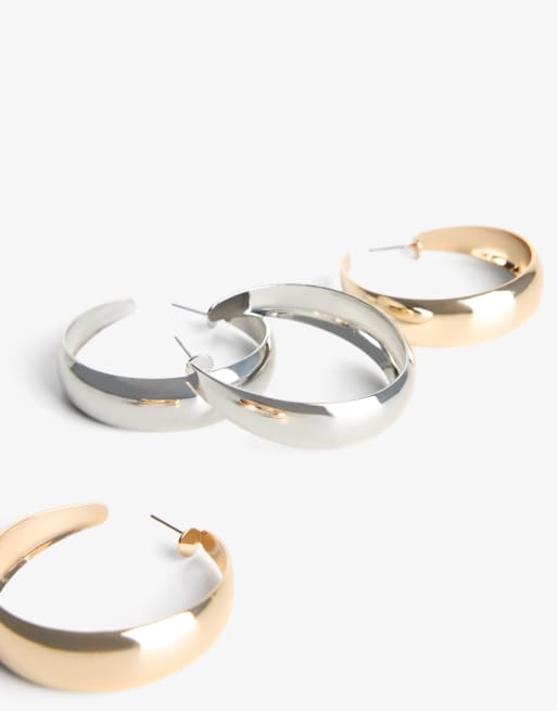 Bershka Pack of 2 hoop earrings in gold, 3 of 3