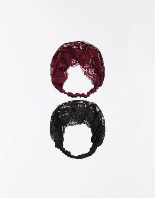 Bershka Pack of 2 lace fur bands in black, 3 of 4