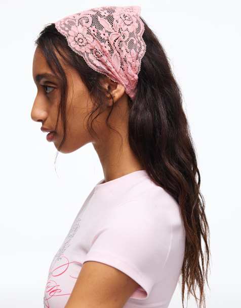 Bershka Pack of 2 lace hairbands in pink - view 1