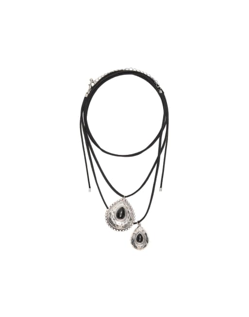 Bershka Pack of 2 stone pendant necklaces in silver, 4 of 4
