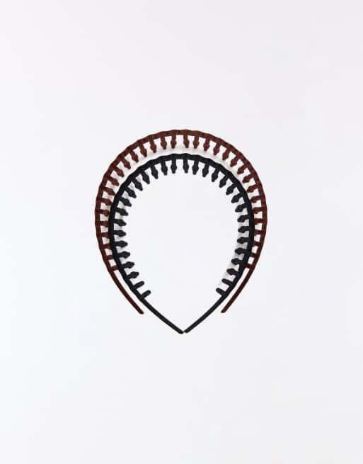 Bershka Pack of 2 zig-zag headbands in black, 3 of 4