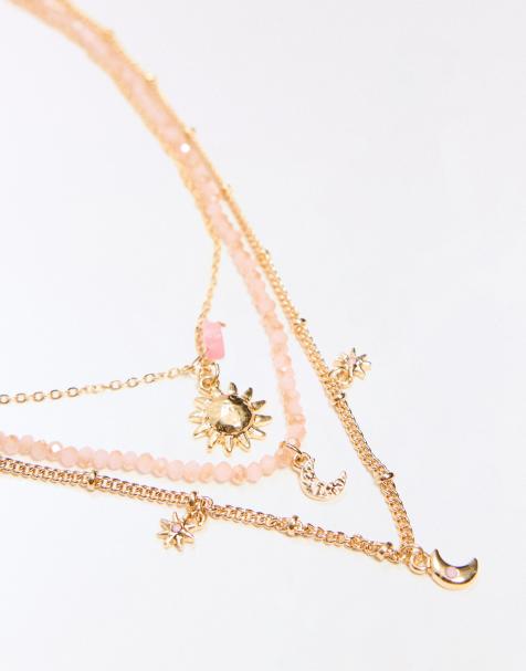 Bershka Pack of 3 bead necklaces in gold - view 1