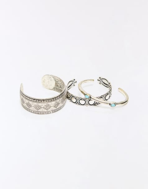 Bershka Pack of 3 boho bracelets in silver - view 1