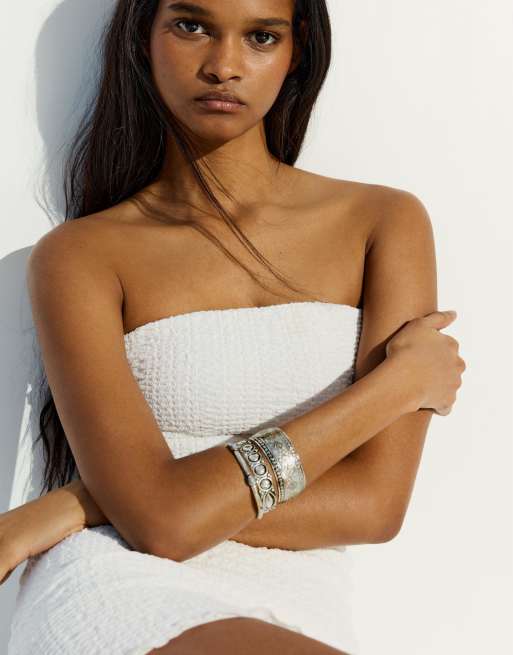 Bershka Pack of 3 boho bracelets in silver, 3 of 3