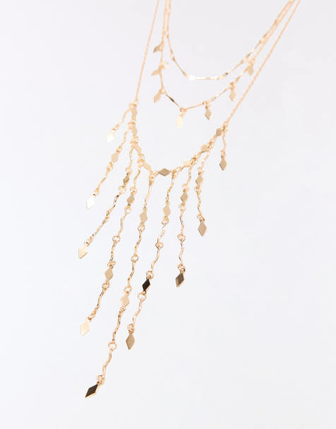 Bershka Pack of 3 layered chain necklaces in gold - view 1