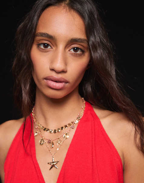 Bershka Pack of 3 marine necklaces in gold - view 1