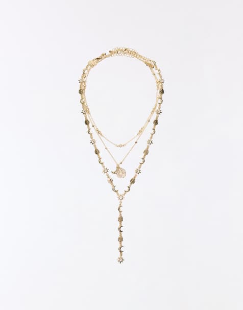 Bershka Pack of 3 pendant necklaces in gold - view 1