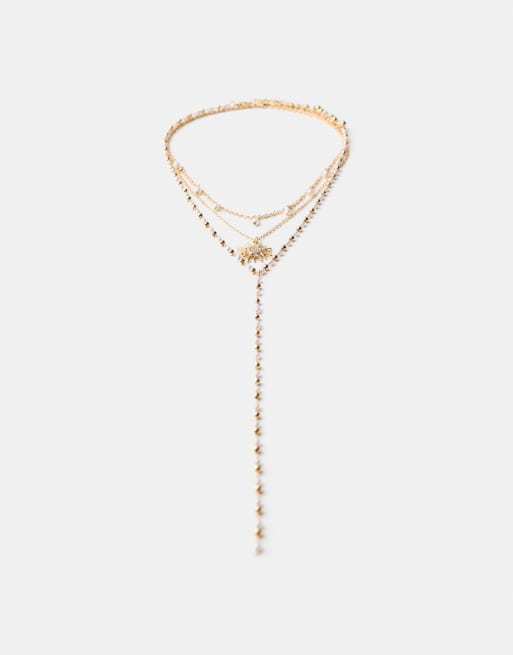 Bershka Pack of 3 pendant necklaces in gold, 3 of 5