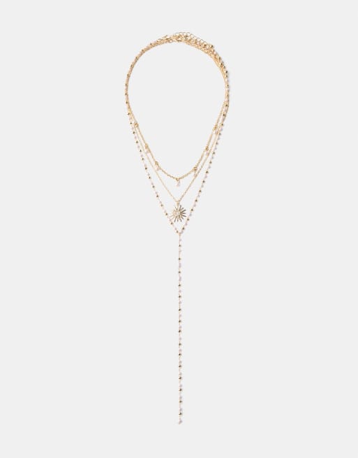 Bershka Pack of 3 pendant necklaces in gold, 5 of 5
