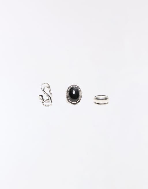 Bershka Pack of 3 stone rings in silver, 3 of 4